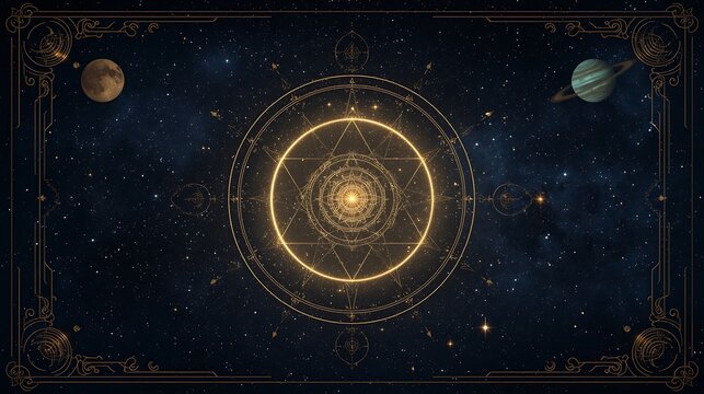 Abstract Cosmic Artwork with Glowing Celestial Forms