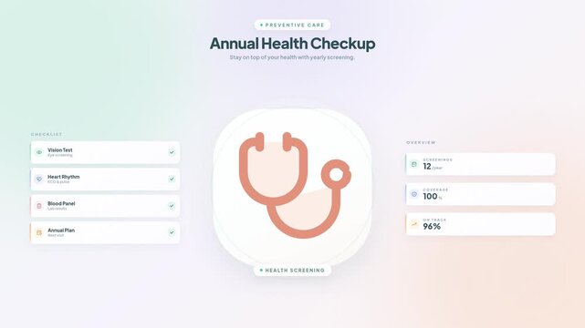 Annual health checkup medical UI interface motion graphics video featuring clinical data and interactive stethoscope animations