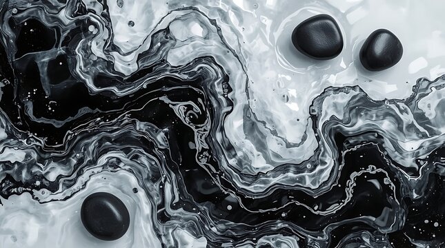 Balanced Black and White Stones in Minimalist Art