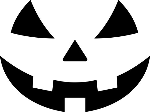 Halloween pumpkin face jack o lantern icon in black flat and line style editable scary carved face elements isolated on transparent background vector graphic symbol