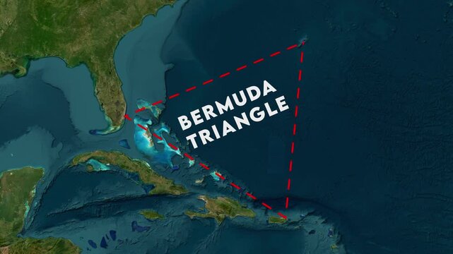 Zoom from Earth to Bermuda Triangle map animation.