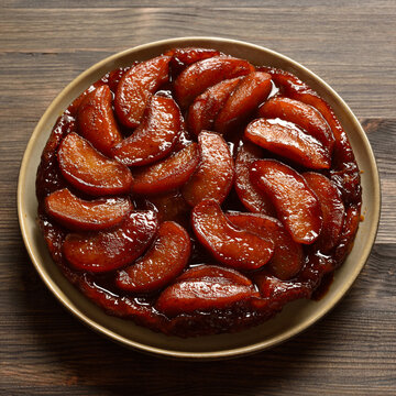 Delicious apple tarte Tatin with sweet caramelized red apples and sugar caramel