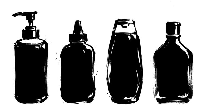 conditioner bottle , Japanese ink brush painting set PNG