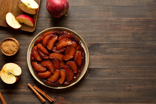 Delicious apple tarte Tatin with sweet caramelized red apples and sugar caramel
