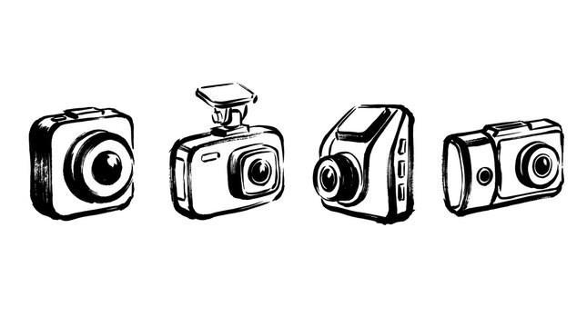 dash camera , Japanese ink brush painting set PNG