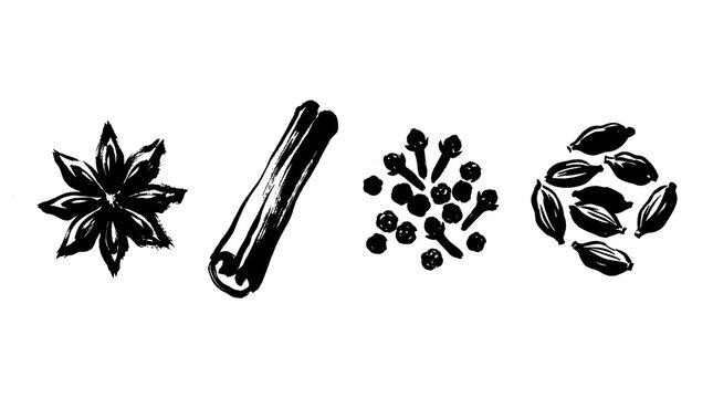 garam masala , Japanese ink brush painting set PNG