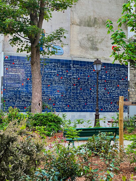 Wall of Love, Le Mur des je t'aime, in Square Jehan Rictus park in Montmartre, Paris, France