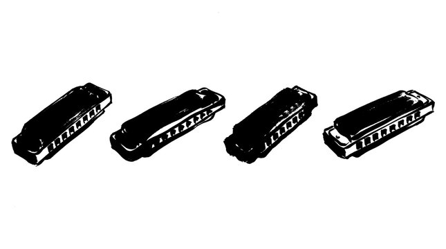 harmonica , Japanese ink brush painting set PNG