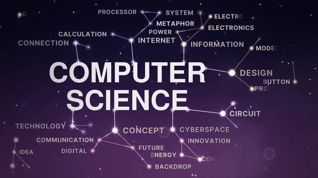 Computer science constellation animated word cloud, text design animation, seamless loop