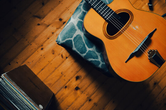 Gypsy jazz acoustic guitar in the living room