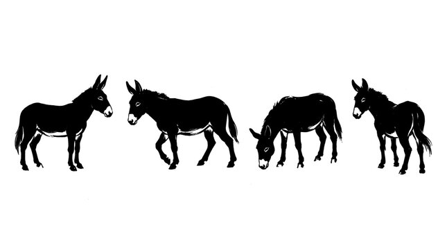 mule , Japanese ink brush painting set PNG