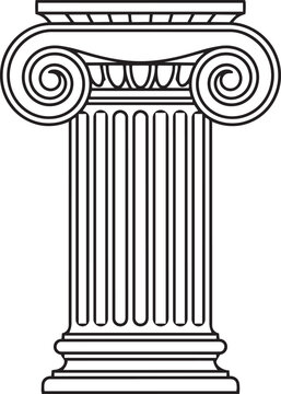 Minimalist classical ionic column silhouette isolated on white background flat vector illustration