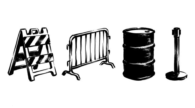 safety barrier , Japanese ink brush painting set PNG