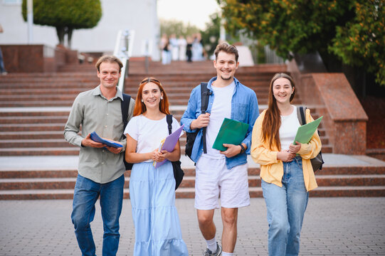 University students walking on campus during break
