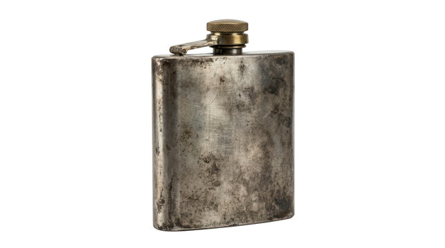 Vintage metal hip flask isolated on transparent background