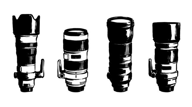 telephoto lens , Japanese ink brush painting set PNG