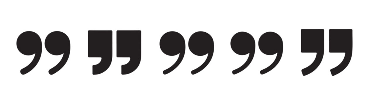 Collection of black double quote mark silhouettes for creative text layouts and book design applications.