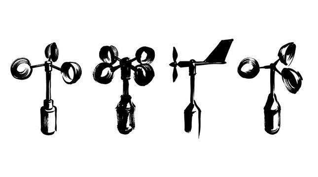 anemometer , Japanese ink brush painting set PNG