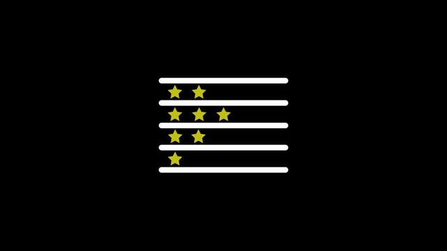 Five star customer review rating scale with yellow stars isolated on a black background. Modern feedback infographic element for consumer satisfaction and business quality ranking presentations.