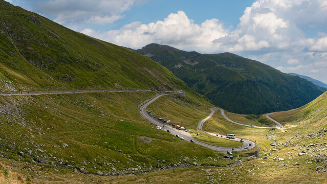 Panoramic View Of Transfagarasan Highway Fagaras Mountains Romania Landscape
