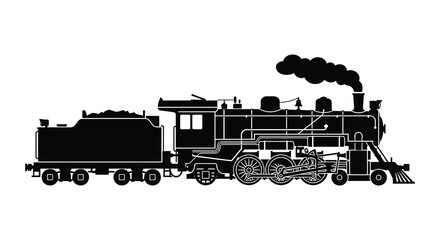 Vintage steam locomotive on white background a detailed black silhouette © mdabdulsattar