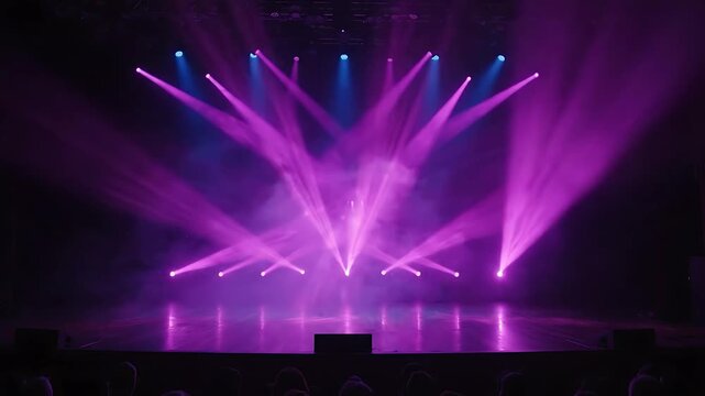 Stage Lights Shifting Through Vibrant Colors, Creating a Dynamic and Energetic Concert Atmosphere. Intense Beams and Smoke Effects.