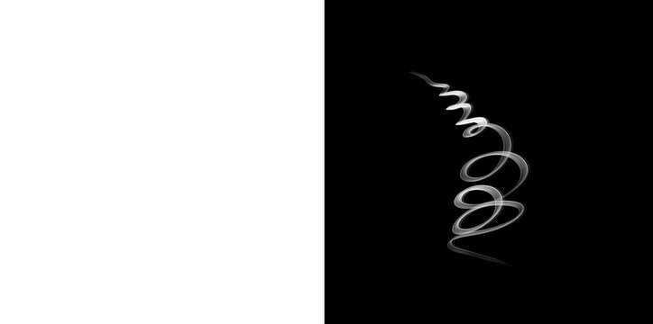 Spiral white smoke ascending in tight coils on transparent and black backgrounds for effects.