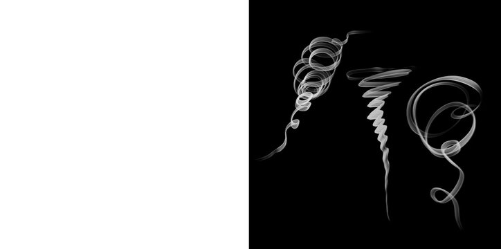 Multiple swirling white smoke trails for atmospheric effects and abstract design elements.