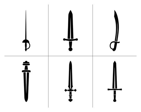 Sword silhouettes set with rapier, saber, gladius and broadsword for historical or fantasy design