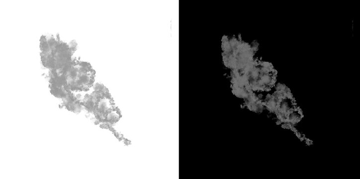 Soft grey smoke trail drifting on transparent and black backgrounds for visual effects.