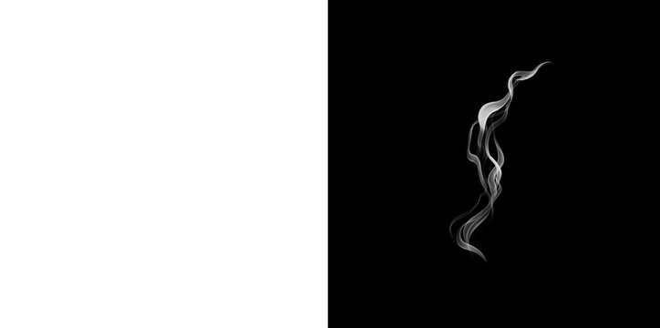 Wispy smoke tendrils with elegant curves for atmospheric effect on transparent and black.