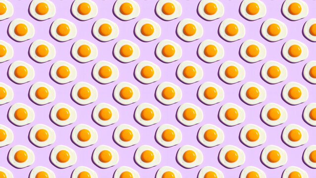 Pattern of fried eggs on purple background
