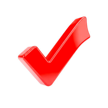 3D red checkmark symbol isolated on transparent background