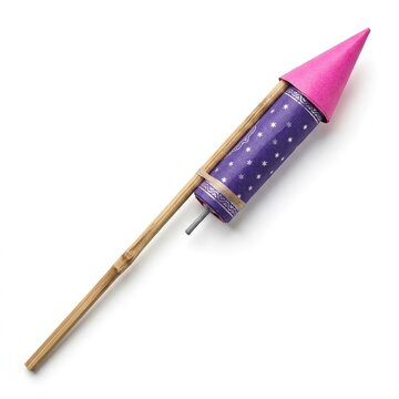 Purple and pink sky rocket firework on wooden stick