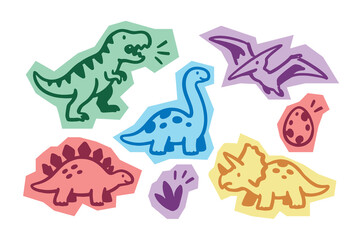 Dinosaurs Hand Drawn Doodle Set with Prehistoric Animals © Victoria