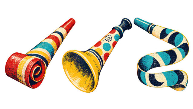 Colorful Retro Party Blowers and Horns Set