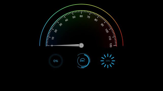 Speed Meter Dashboard User Interface Ui with Neon Light Energy Wind Smoke Animation Speed Indicator for Bike, Car, Automobile Fast Internet Speed Calculation with Digital Control Panel Display