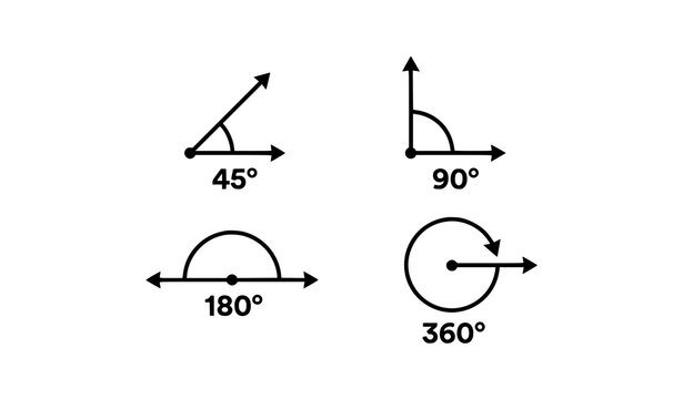 Geometric Angle Degree 45 90 180 360 Outline Icon Set
