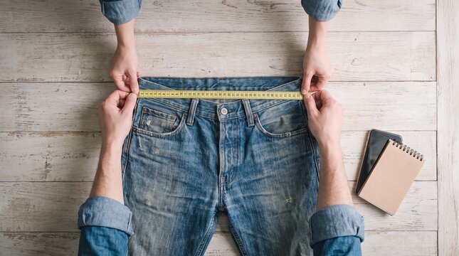 Hands Measuring Vintage Jeans Waist With Tape Measure for Resale Listing