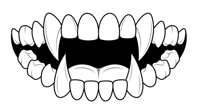 Vampire teeth illustration showing sharp fangs and open mouth for horror or Halloween design