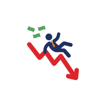Financial loss and market crash are illustrated by a businessman falling alongside a declining chart.