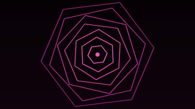 4K animated counter-rotating hexagon rings, pink magenta geometric pattern, dark background loop