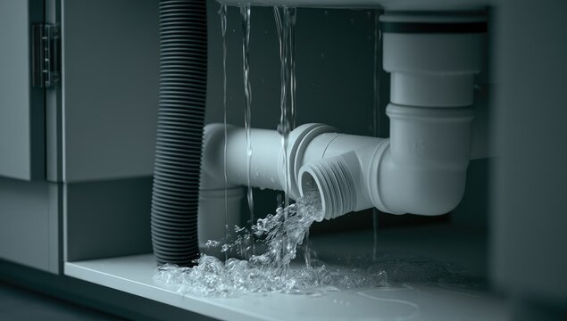 Leaking Pipe Causing Water Damage and Flooding in Home Plumbing System.