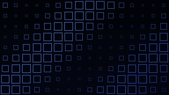 4K animated pulsing square grid, blue geometric pattern motion on dark background, seamless loop