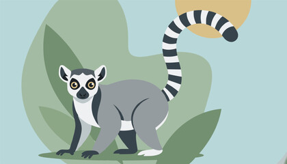 Ring tailed lemur standing in nature setting with leaves and sun © Milon
