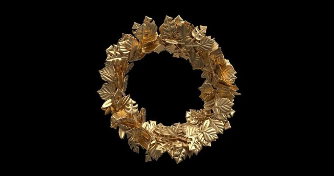 Gold 3D Tropical Leaves Ring Loop 4K Alpha
