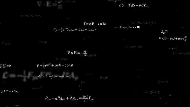 White physics equations floating upward seamless loop