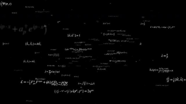 Flying through white quantum physics equations in 3D space loop