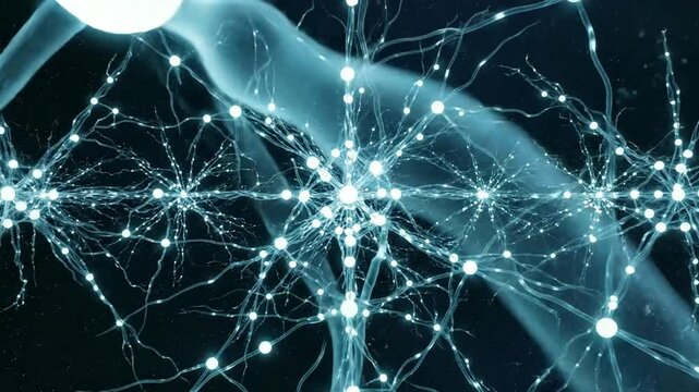 Glowing Neurons Firing Synapses in Brain Network Animation