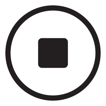 Minimalist stop button icon, black circular media control symbol, clean vector square stop sign graphic for web interface